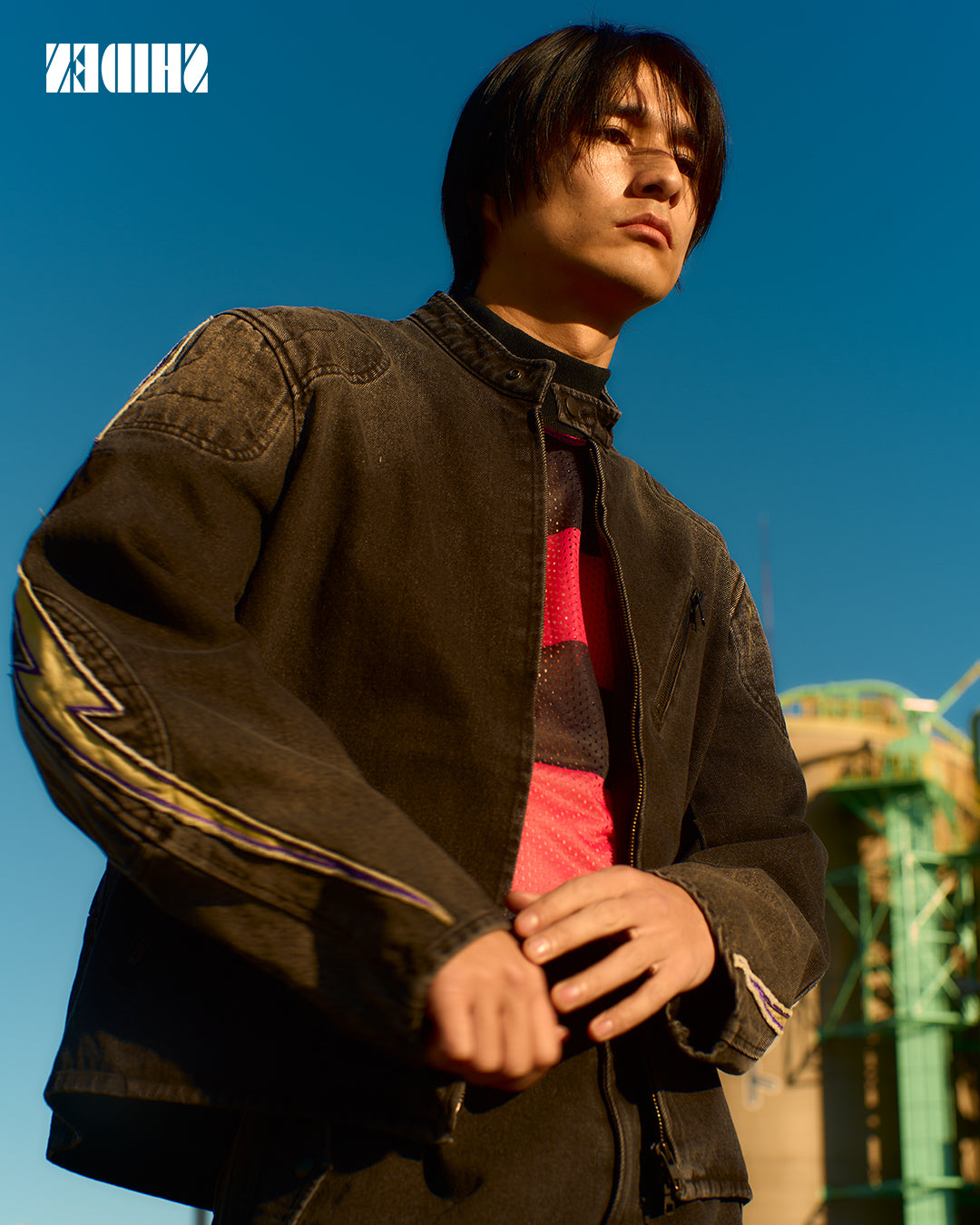 SHIDEN FW2026 L/S MOCK NECK TEE - STRIPE MESH