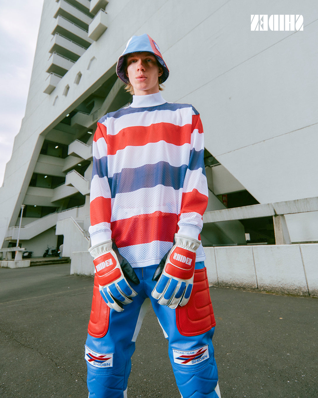 SHIDEN FW2025 L/S MOCK NECK TEE STRIPE MESH