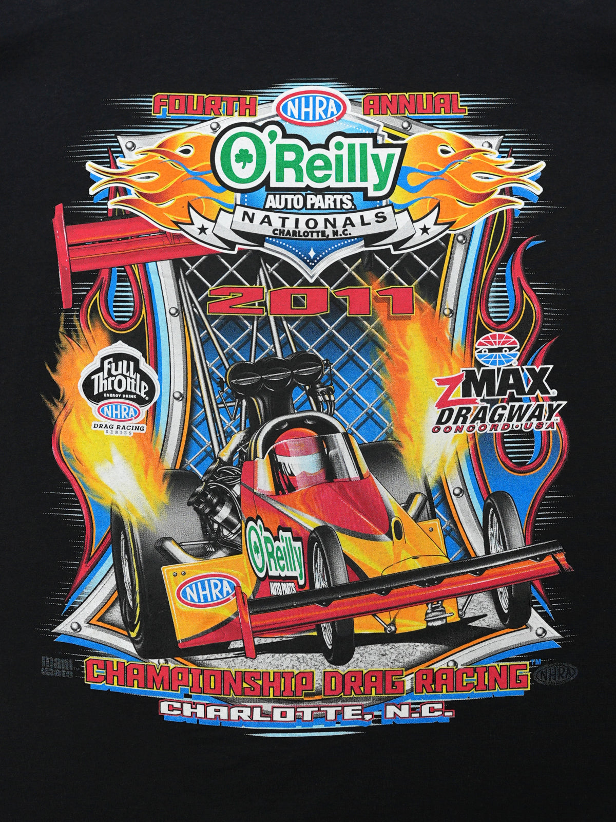 USED MACHINE COLLECTION NHRA O'Reilly AUTO PARTS NATIONALS 2011 DRAG RACING T-SHIRT